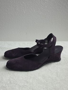 Arche Leather Suede Ankle Strap Mules  Sandals Plum Purple Ladies 40 Vguc Cute